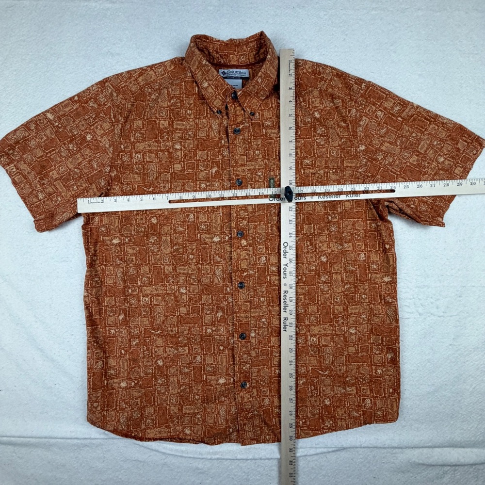 Columbia Mens AM7958 Short Sleeve Button Up Shirt Orange Block Print Large - Picture 4 of 6